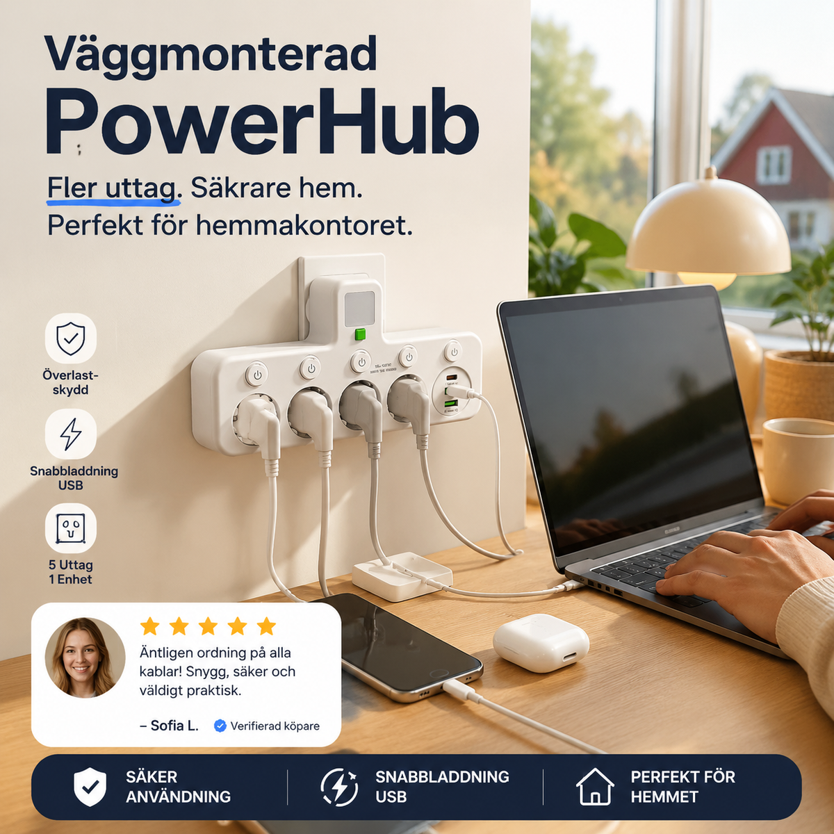 đ 50% RABATT! ⥠Smart Grenuttag med USB â Ăverbelastningsskydd, USB-C Laddning & BarnsĂ€ker Skydd đ