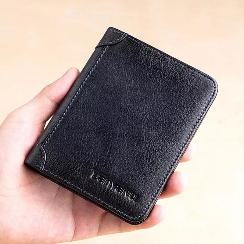 Minimalistisk RFID-skyddande läderplånbok för män – ultrasmal, äkta toppskiktsläder, kort design för vardagsbruk