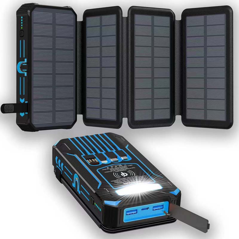⏳🔥50 % RABATT UNDER BEGRÄNSAD TID! ⏰☀️ Solcellsladdare – 20 000 mAh, hopfällbar solpanel med 4 paneler, IPX5 och LED-ficklampa – för camping och nödsituationer 🏕️