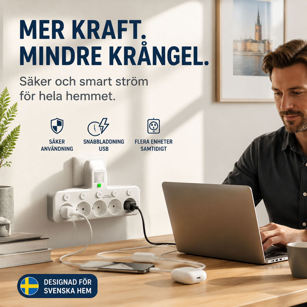🔌 50% RABATT! ⚡ Smart Grenuttag med USB – Överbelastningsskydd, USB-C Laddning & Barnsäker Skydd 🔒