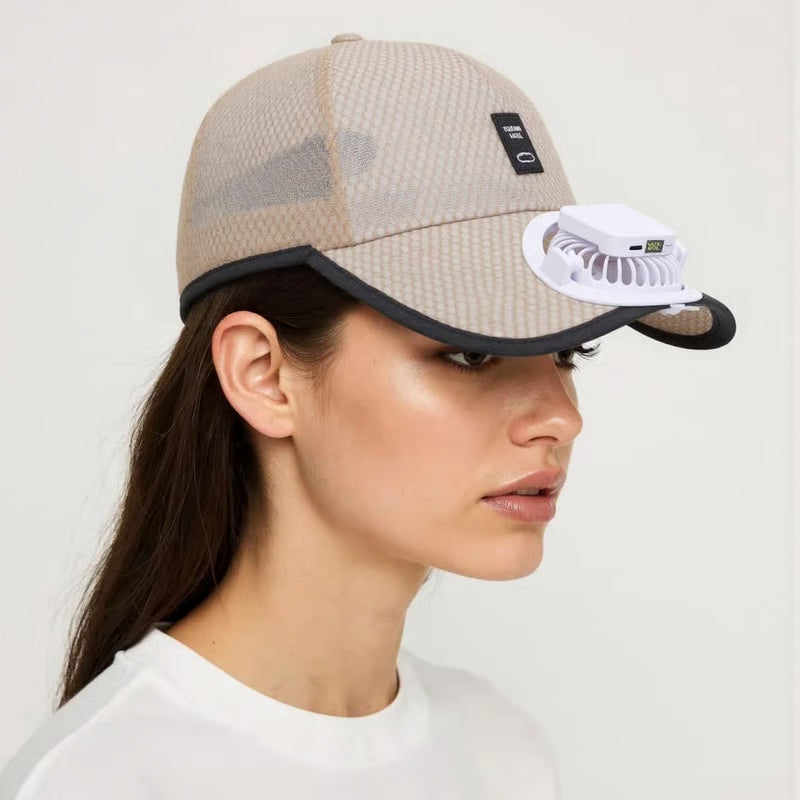 🌞 50% RABATT NU! 🍃 Andningsbar Baseballkeps med Solfläkt – Dubbel Strömkälla, 360° Justerbar Fläkt & UPF50+ Skydd 🧢