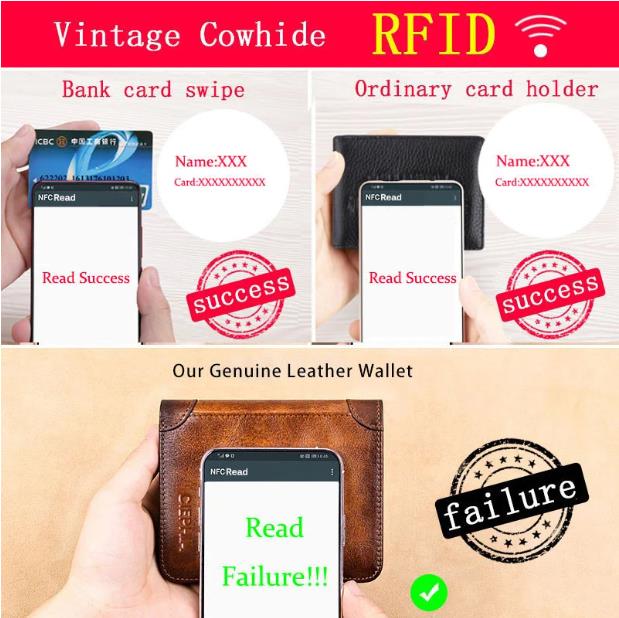 Minimalistisk RFID-skyddande läderplånbok för män – ultrasmal, äkta toppskiktsläder, kort design för vardagsbruk
