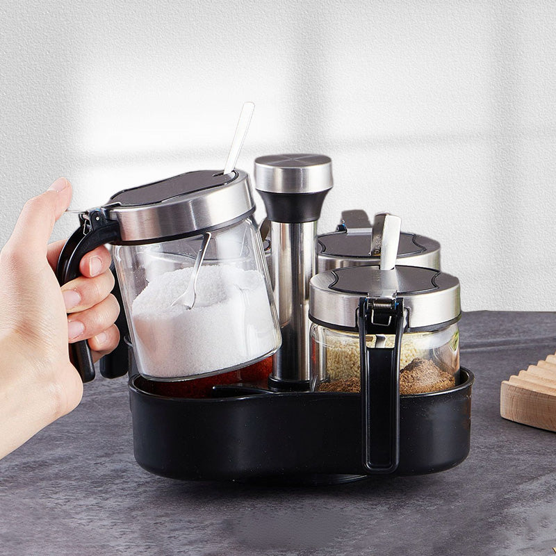 Kryddförvaringsset i glas med roterande ställ