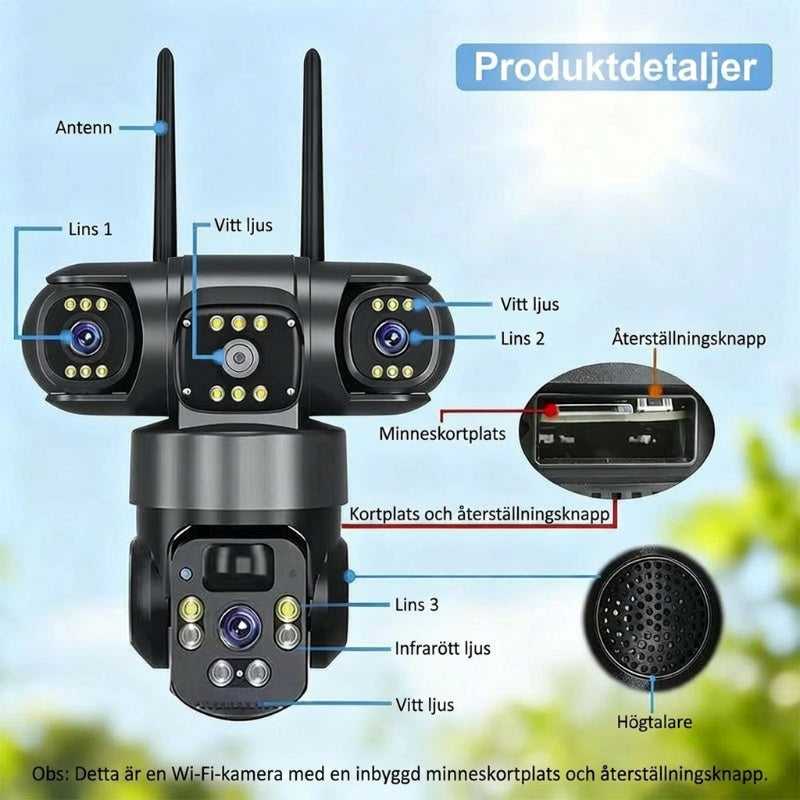 📢📢 49 % RABATT!!! ⏰ Utomhus-Wi-Fi-övervakningskamera 6K 9 MP | 10x zoom, 3 objektiv, 360° PTZ | Vattentät enligt IP66, färgseende i mörker, tvåvägskommunikation, rörelsespårning