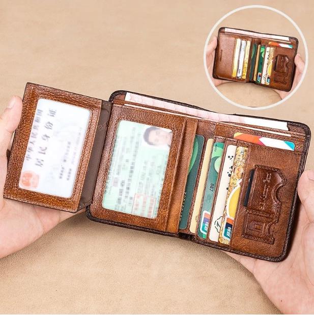 Minimalistisk RFID-skyddande läderplånbok för män – ultrasmal, äkta toppskiktsläder, kort design för vardagsbruk
