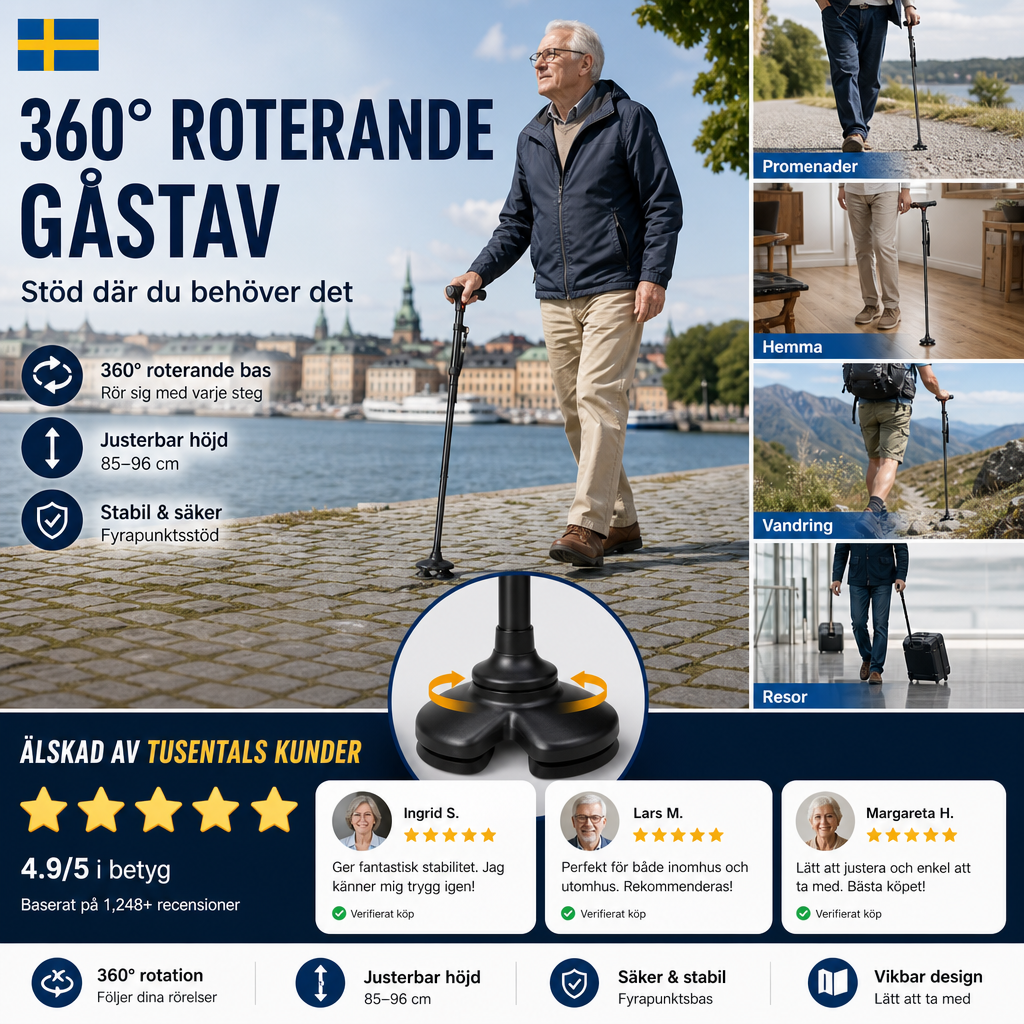 🦯 Multifunktionell hopfällbar promenadkäpp för äldre – Stabil & lätt, perfekt för vardagliga promenader och utomhus 👵👴