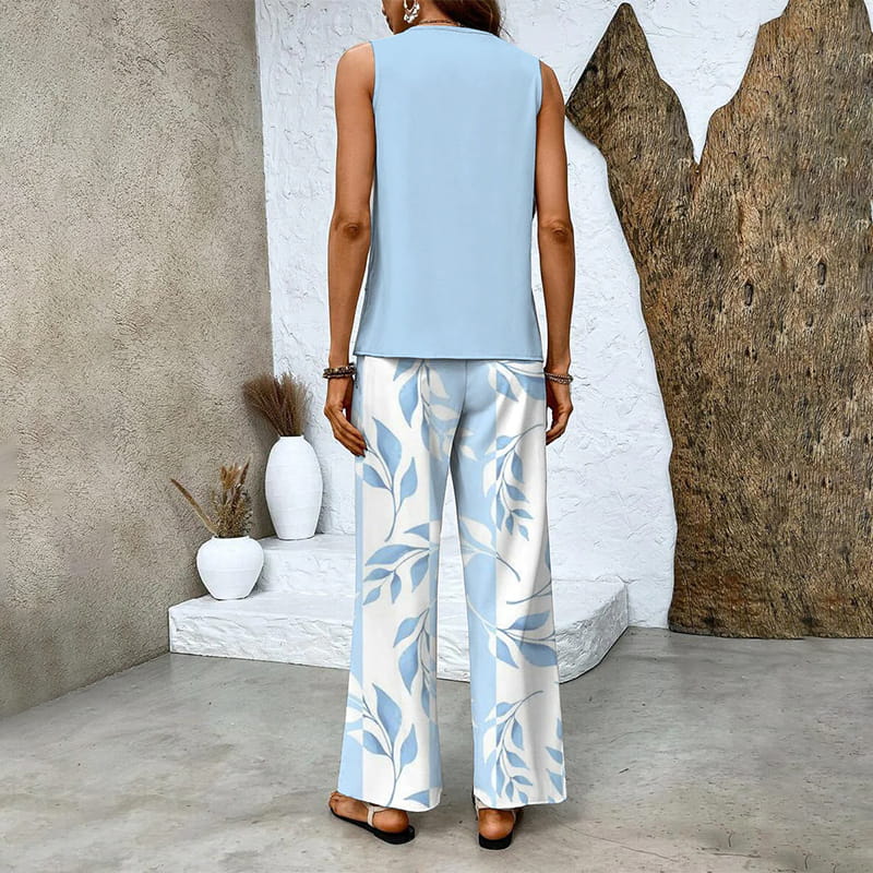 🌴 50% RABATT NU!👗 Damtrendigt Tryckt 2-Delars Set – Ärmlös Top & Byxor – Mühelös Semesterstil ✨