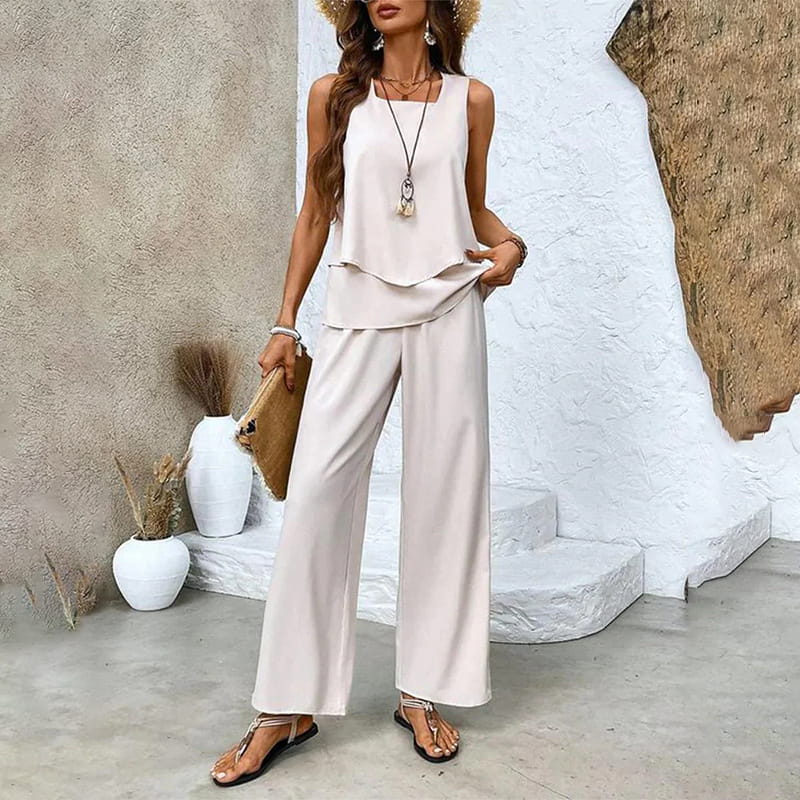 🌴 50% RABATT NU!👗 Damtrendigt Tryckt 2-Delars Set – Ärmlös Top & Byxor – Mühelös Semesterstil ✨