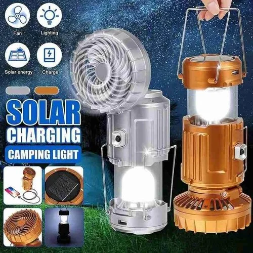 6-i-1 Solar LED Campinglampa – Solenergi, Powerbank & Fläkt🔦