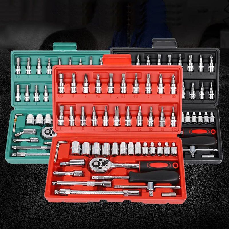 🔧 50% RABATT NU! 🧰 46-delars Snabbskiftnyckelsats – Krom-vanadinstål, Fintandad Spärr & Portabel Väska – För Bil, MC, Möbelmontering ✨
