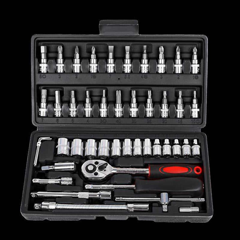 🔧 50% RABATT NU! 🧰 46-delars Snabbskiftnyckelsats – Krom-vanadinstål, Fintandad Spärr & Portabel Väska – För Bil, MC, Möbelmontering ✨