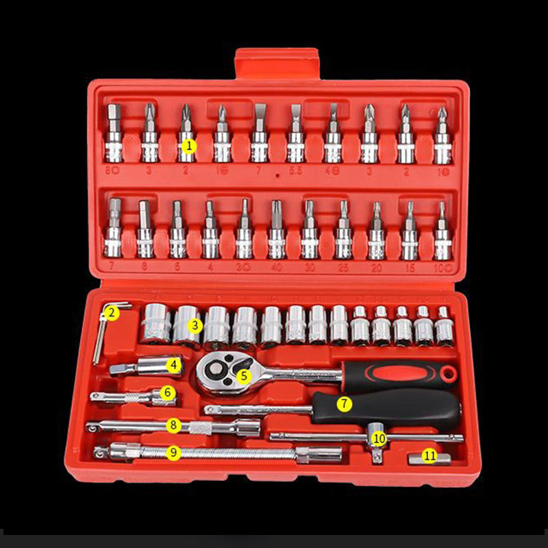 🔧 50% RABATT NU! 🧰 46-delars Snabbskiftnyckelsats – Krom-vanadinstål, Fintandad Spärr & Portabel Väska – För Bil, MC, Möbelmontering ✨