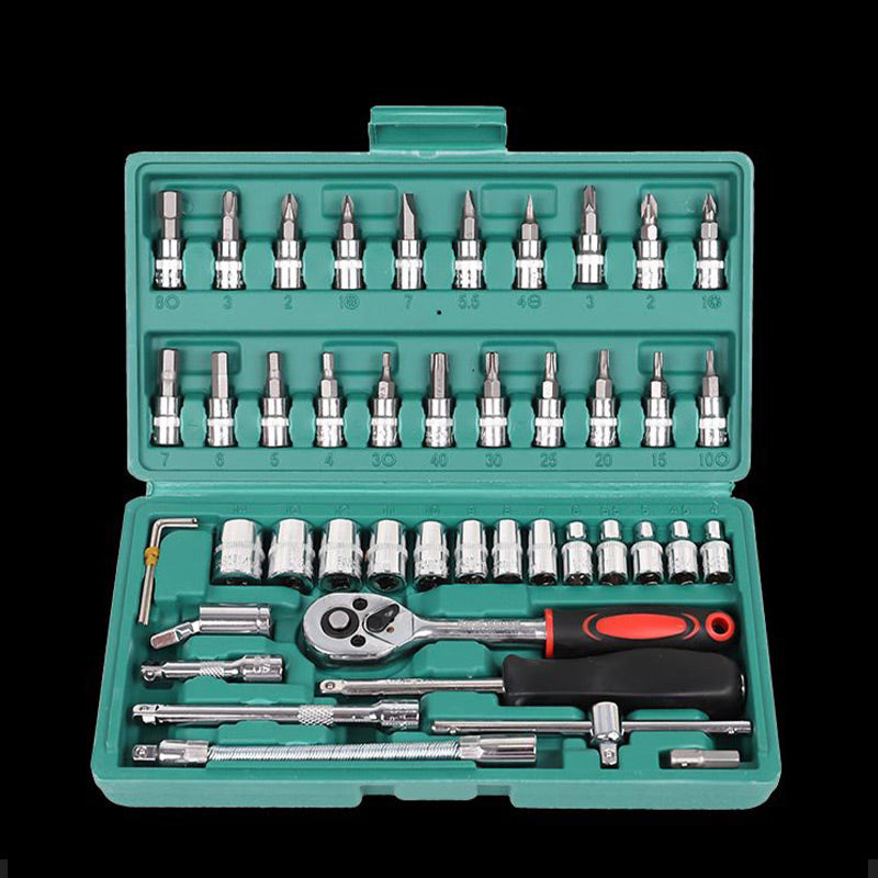 🔧 50% RABATT NU! 🧰 46-delars Snabbskiftnyckelsats – Krom-vanadinstål, Fintandad Spärr & Portabel Väska – För Bil, MC, Möbelmontering ✨