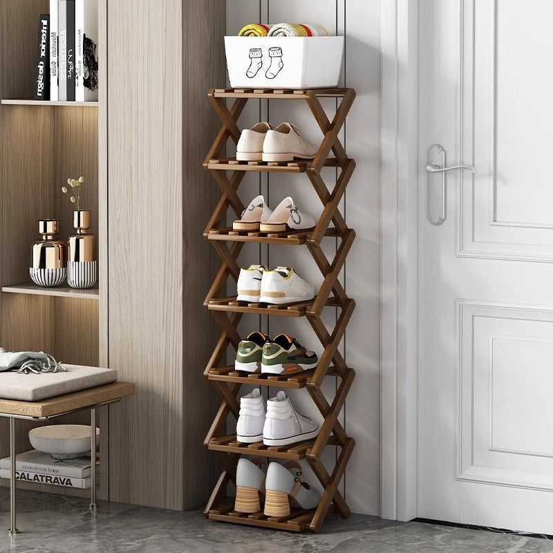 👞 50% RABATT! ✨ Hopfällbart skoställ i bambu – Stabil fristående skohylla – 100% naturlig alpinbambu, verktygsfri montering på 5 sekunder, robust X-konstruktion & ultrakompakt förvaring – 2–10 våningar 2 färger 🌿