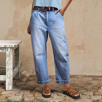Korta jeans med hög midja för damer