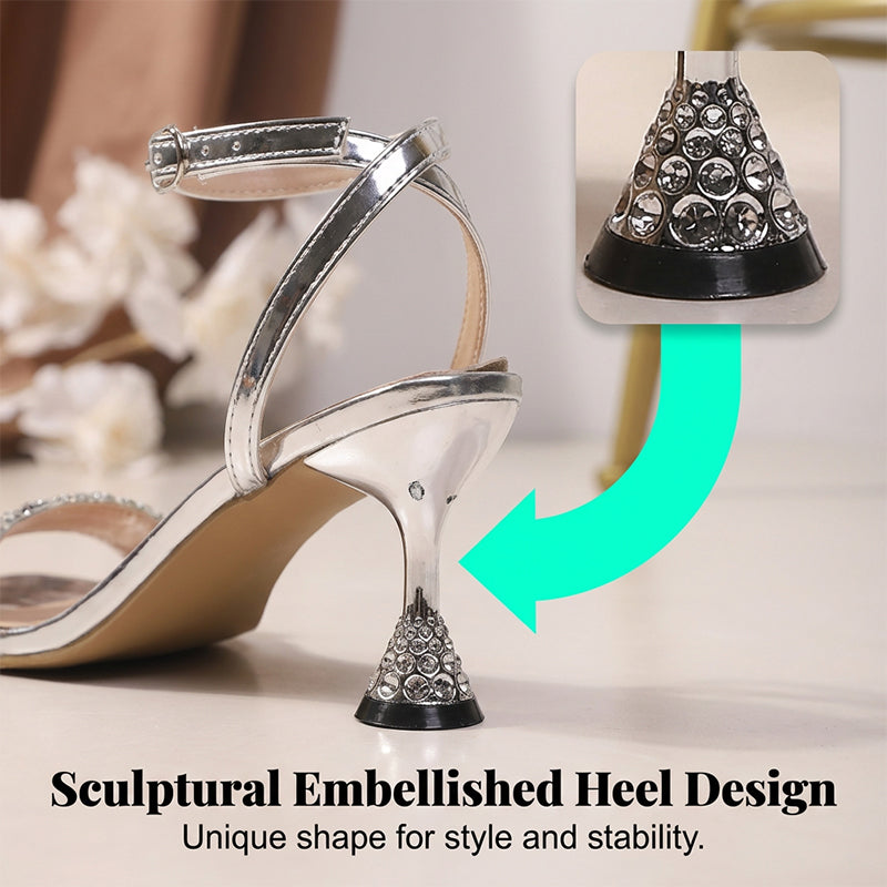 👠 50% RABATT NU! ✨ Rhingsten Ankelremssandaler med Skulpturklack – Glittrande Rem, Unik Klack & Fyrkantig Tå För En Perfekt Blandning Av Glamour & Komfort 💎