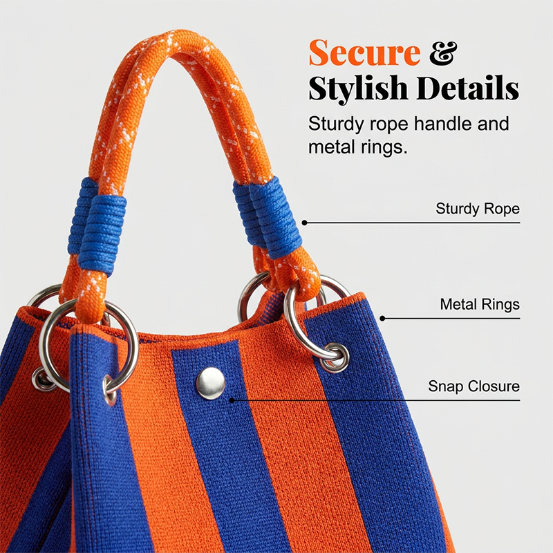 👜✨ 50% RABATT NU! Stickad hinkväska – eleganta ränder, rymlig & perfekt för semestern 🌊👒