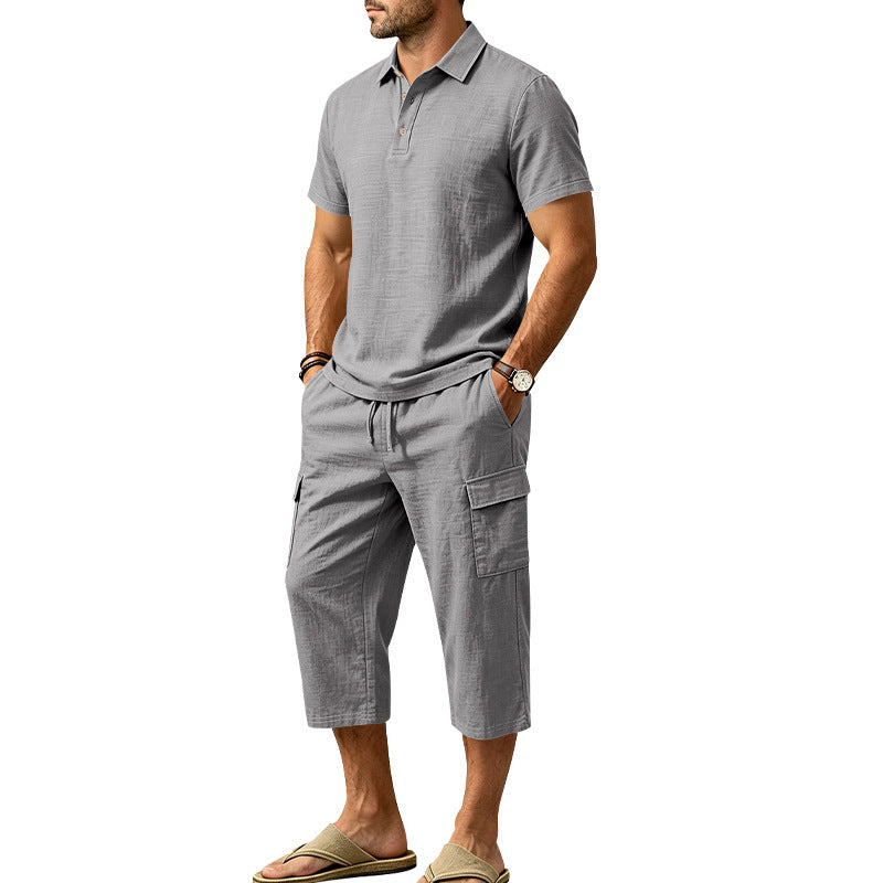 👔 50% RABATT NU! ☀️ Men Summer Linen Set – Loose Shirt & Cargo Shorts – Andningsbart & Stilrent – Perfekt för Sommaren 🌊