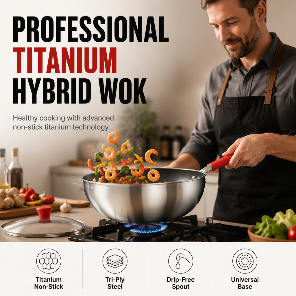 Non-stick Wok med Glaslock – Titan Antihaft