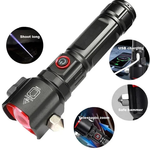 Vit Laser-LED-Ficklampa (Superljus, Lång Räckvidd – Säkerhetshammer)