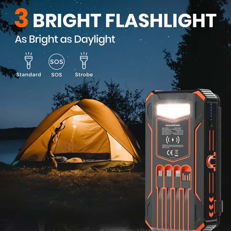 ⏳🔥50 % RABATT UNDER BEGRÄNSAD TID! ⏰☀️ Solcellsladdare – 20 000 mAh, hopfällbar solpanel med 4 paneler, IPX5 och LED-ficklampa – för camping och nödsituationer 🏕️