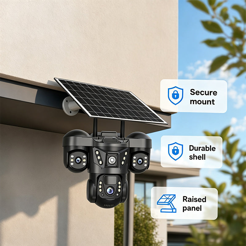 📡 BEGRÄNSAT ERBJUDANDE 50% RABATT! ⚡ Trippellinssig Soldriven WiFi-Säkerhetskamera – Smart, Trådlös, För Alla Väder ☀️