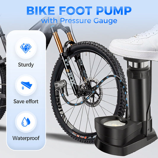 Cykelpump med fotpedal och tryckmätare