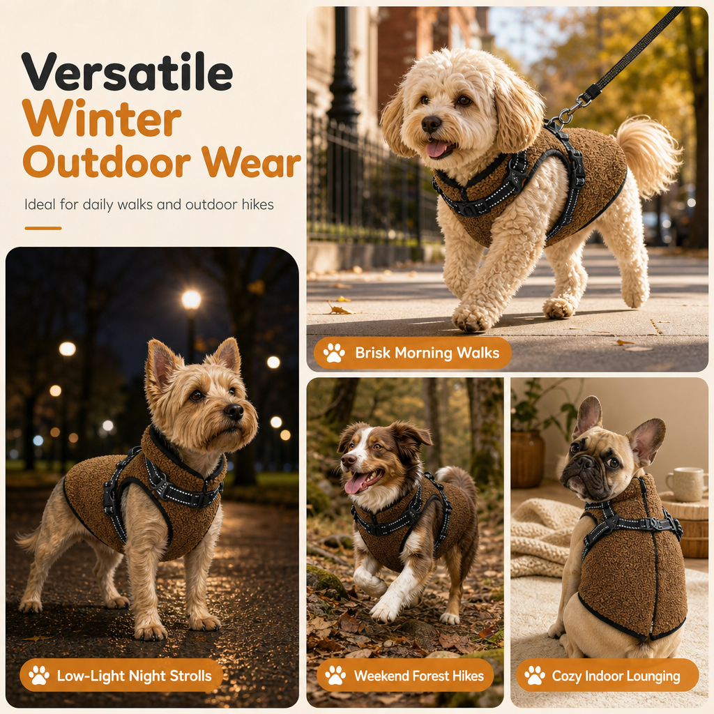 📢📢50% RABATT NU!! ⏰Varm vinterjacka för hund med reflexband och sele för små och medelstora hundar