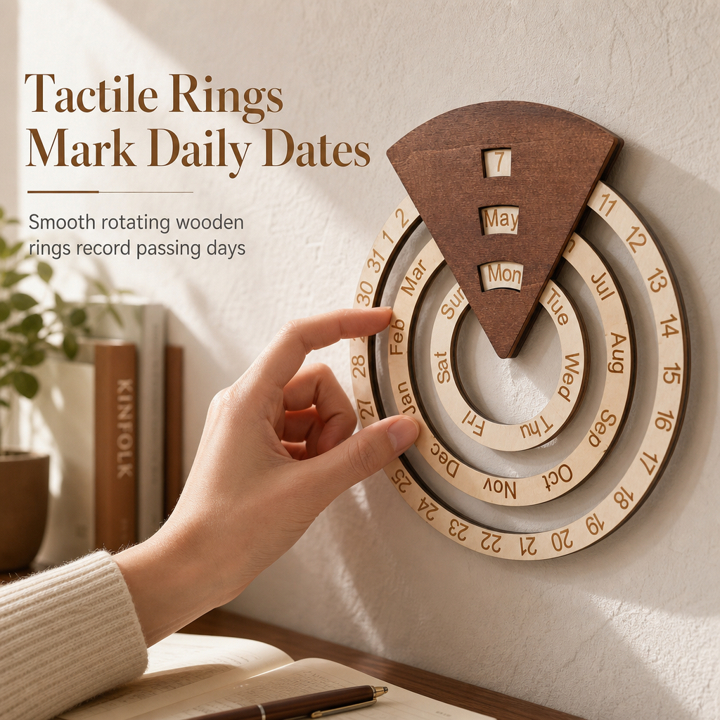 📅 50 % RABATT NU! 🌳 Roterande evighetskalender i massivt trä – taktila ringar & geometrisk design för väggen ✨