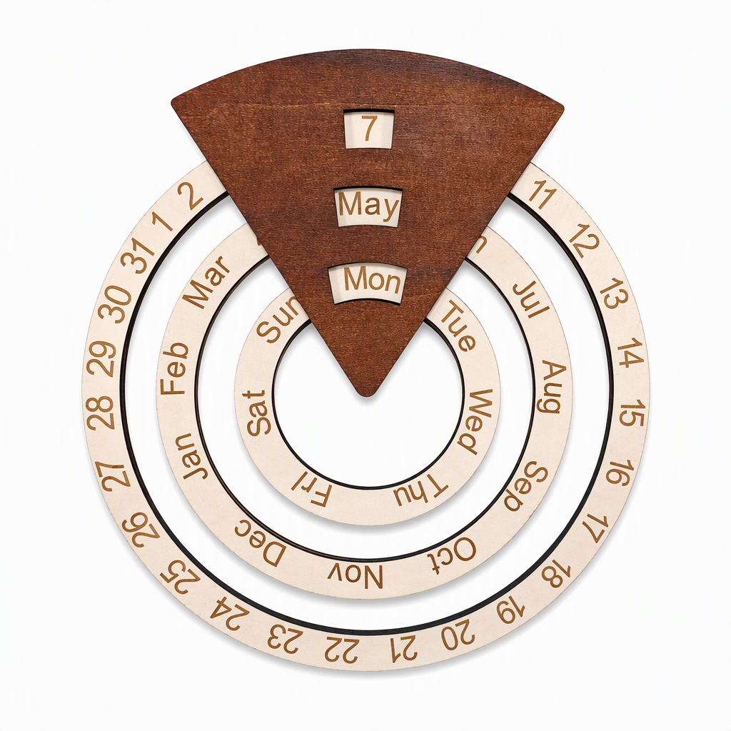 📅 50 % RABATT NU! 🌳 Roterande evighetskalender i massivt trä – taktila ringar & geometrisk design för väggen ✨