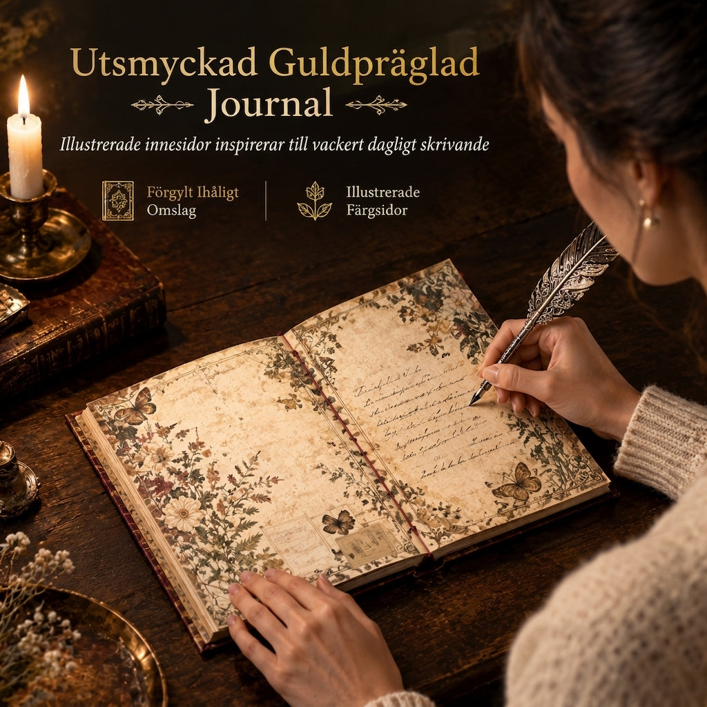📜 50% RABATT 📖 Europeisk vintage anteckningsbok, hårt ihåligt omslag, guldfolie & färgillustrationer