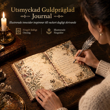 📜 50% RABATT 📖 Europeisk vintage anteckningsbok, hårt ihåligt omslag, guldfolie & färgillustrationer