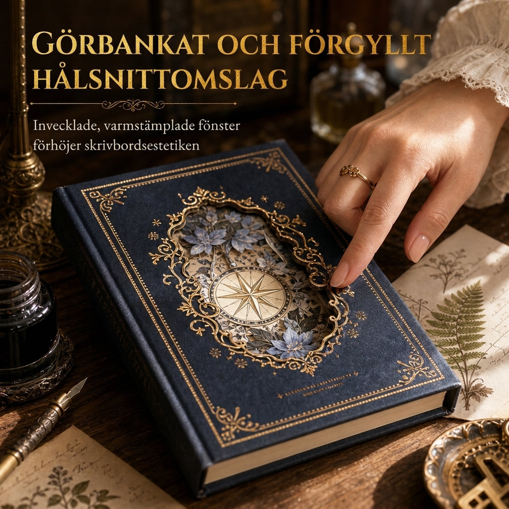 📜 50% RABATT 📖 Europeisk vintage anteckningsbok, hårt ihåligt omslag, guldfolie & färgillustrationer