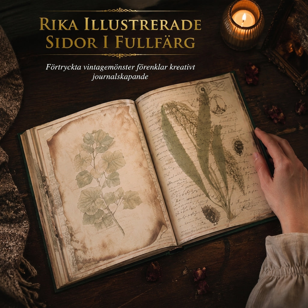 📜 50% RABATT 📖 Europeisk vintage anteckningsbok, hårt ihåligt omslag, guldfolie & färgillustrationer