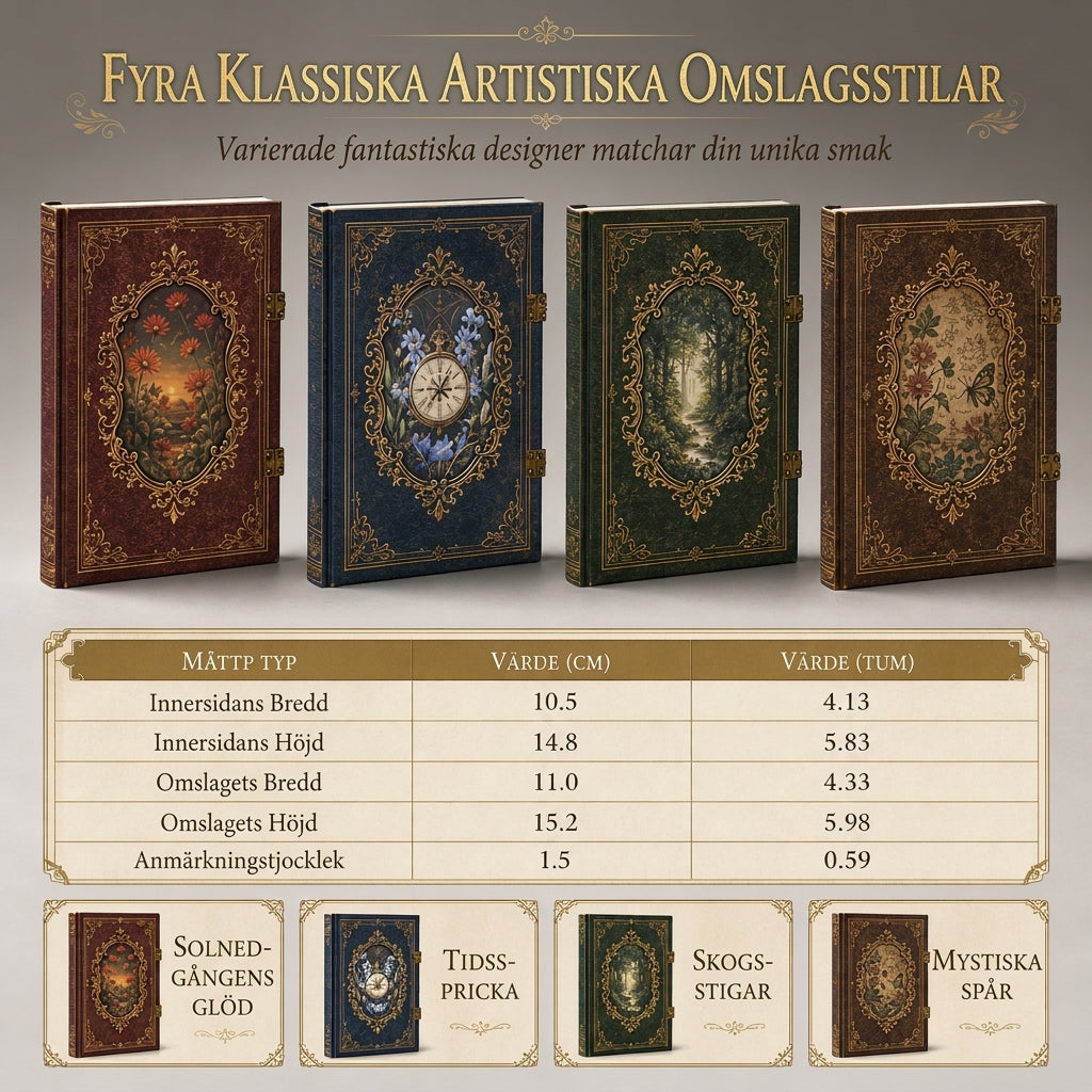 📜 50% RABATT 📖 Europeisk vintage anteckningsbok, hårt ihåligt omslag, guldfolie & färgillustrationer