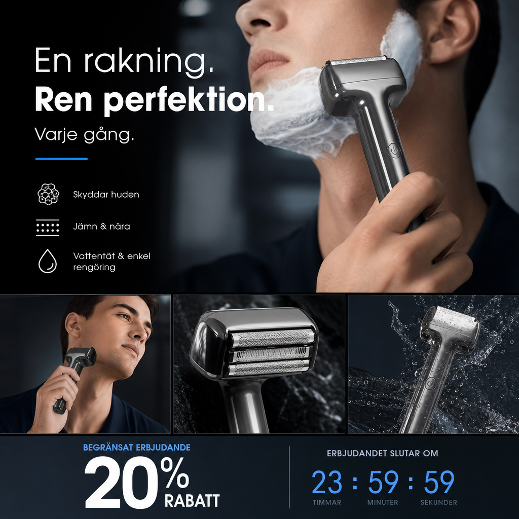 🧔 Slät rakning utan krångel – uppladdningsbar rakapparat för män